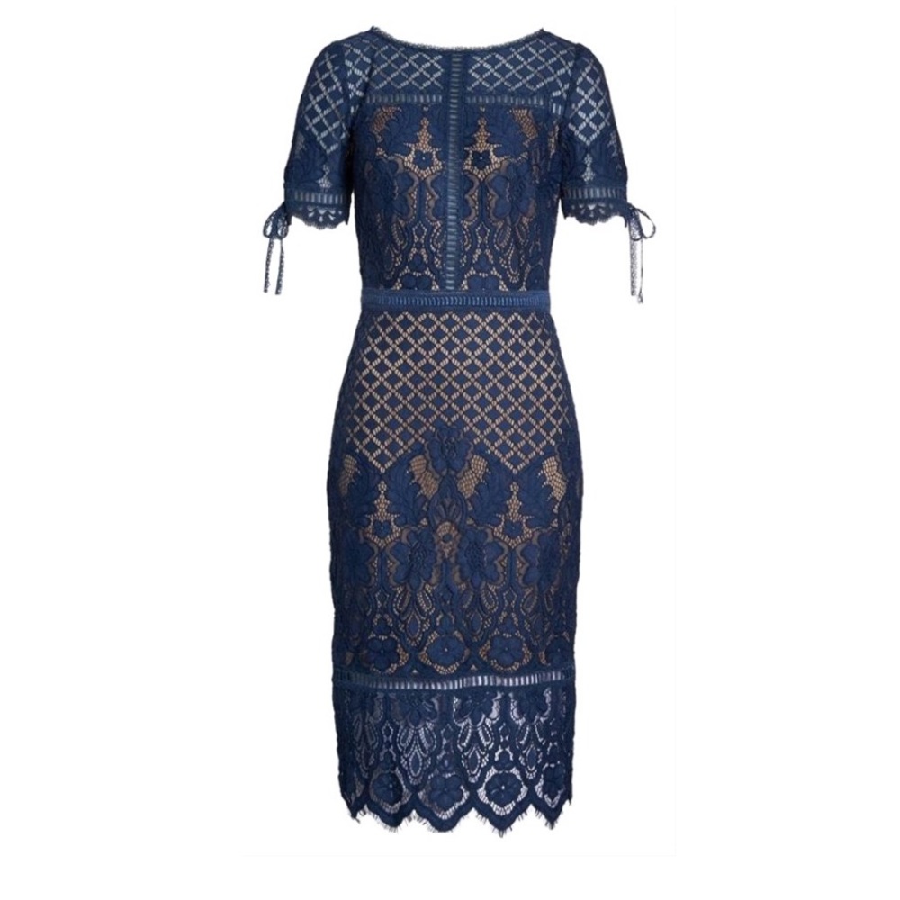 Tadashi Shoji midi length cocktail dress in navy